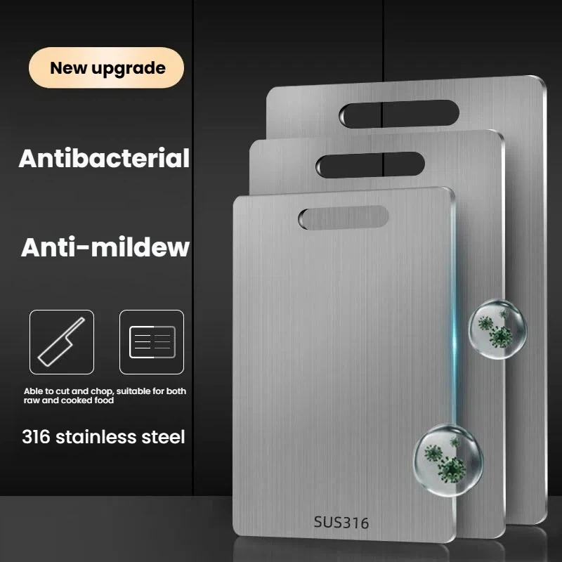 Tabla de cortar de acero inoxidable - tabla de cortar de doble cara para cortar verduras, previene el crecimiento del moho, adecuada para uso doméstico.