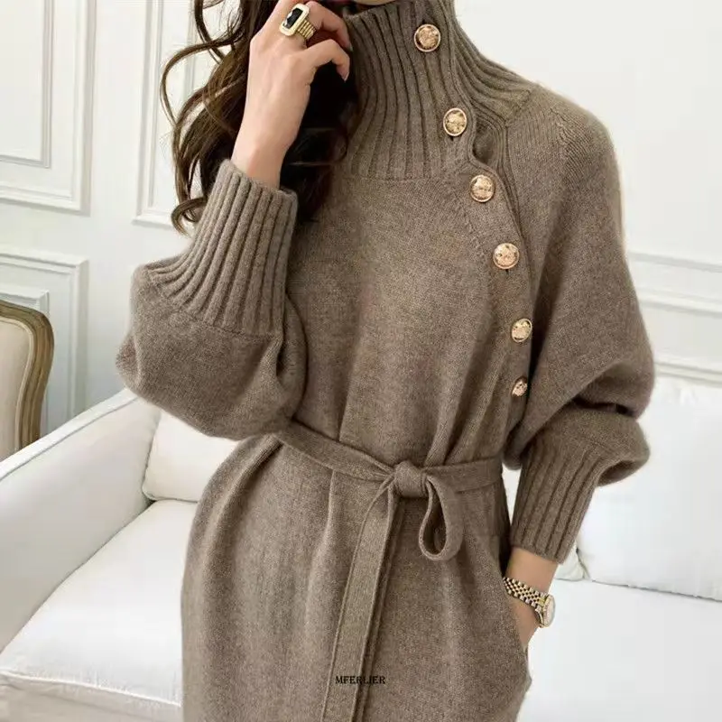 

Plus Size 5XL 150KG Women Autumn Knitted Dress Turtleneck Sexy High Elastic Oversized Sweater Dress Winter knit Warm Long Dress