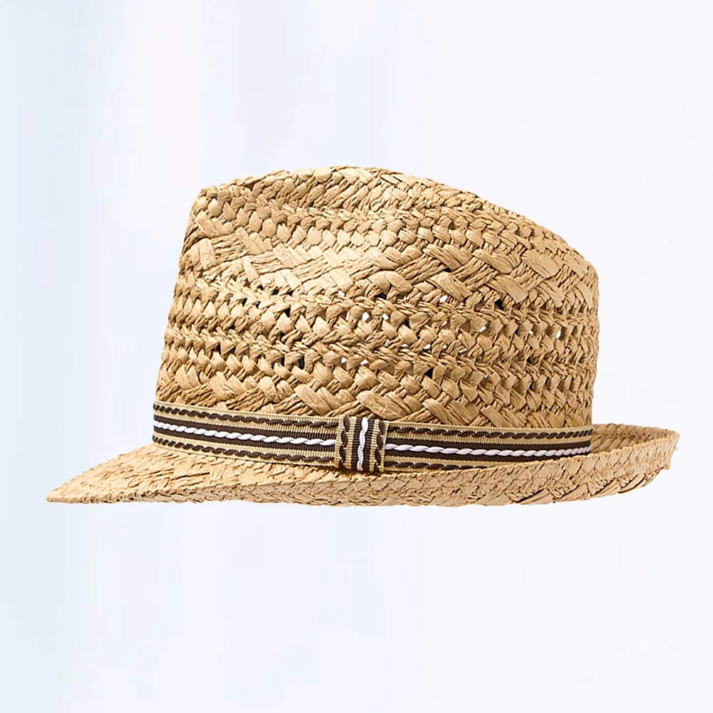 

Handmade Woven Straw Hat Jazz Beach Party Cover Outdoor Props Gentleman Hat for Adults Camping Hiking Party Supplies (Khaki)