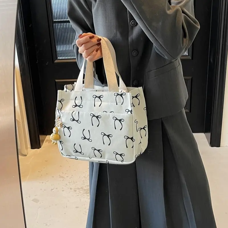 

Сумка для обеда для женщин, легко чистящаяся, милая сумка для обеда, коробка для завтрака с бантом, застежка-молния для пикника, пляжа, путешествий