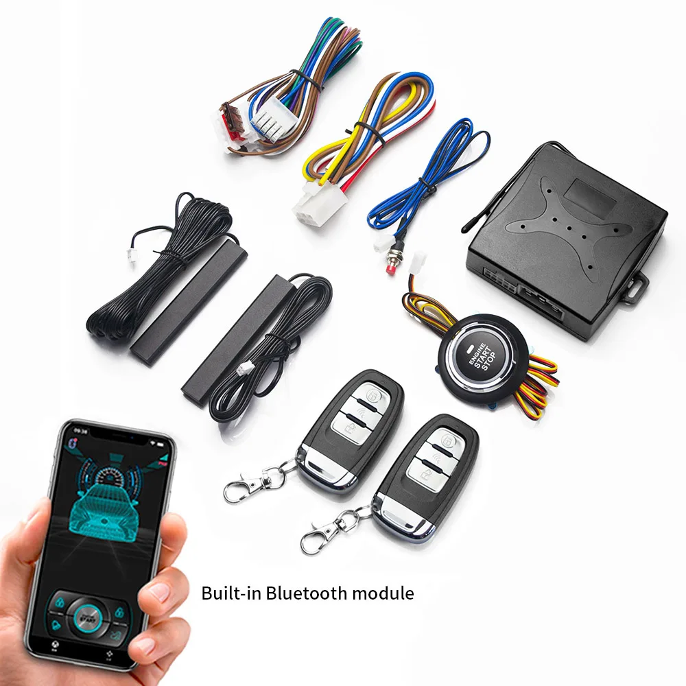Keyless Ignition System Start Stop Button Mobile Bluetooth App Control PKE Keyless Entry Remote Automatic Start Car Alarm