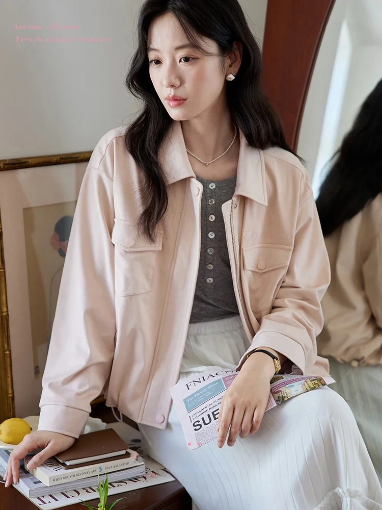 

Женская розовая замшевая куртка Moriirose с вышивкой и отложным воротником, свободного кроя, в винтажном стиле, для повседневной носки, верхняя одежда