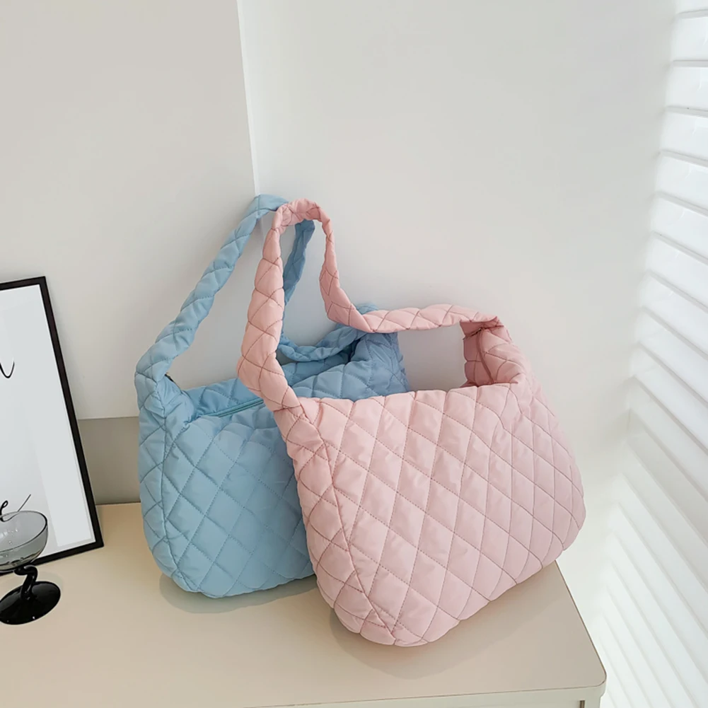 

Fashion Women Underarm Bag Large Capacity Tote Handbags Rhombus Pattern Top-handle Bag Solid Portable Armpit for Travel