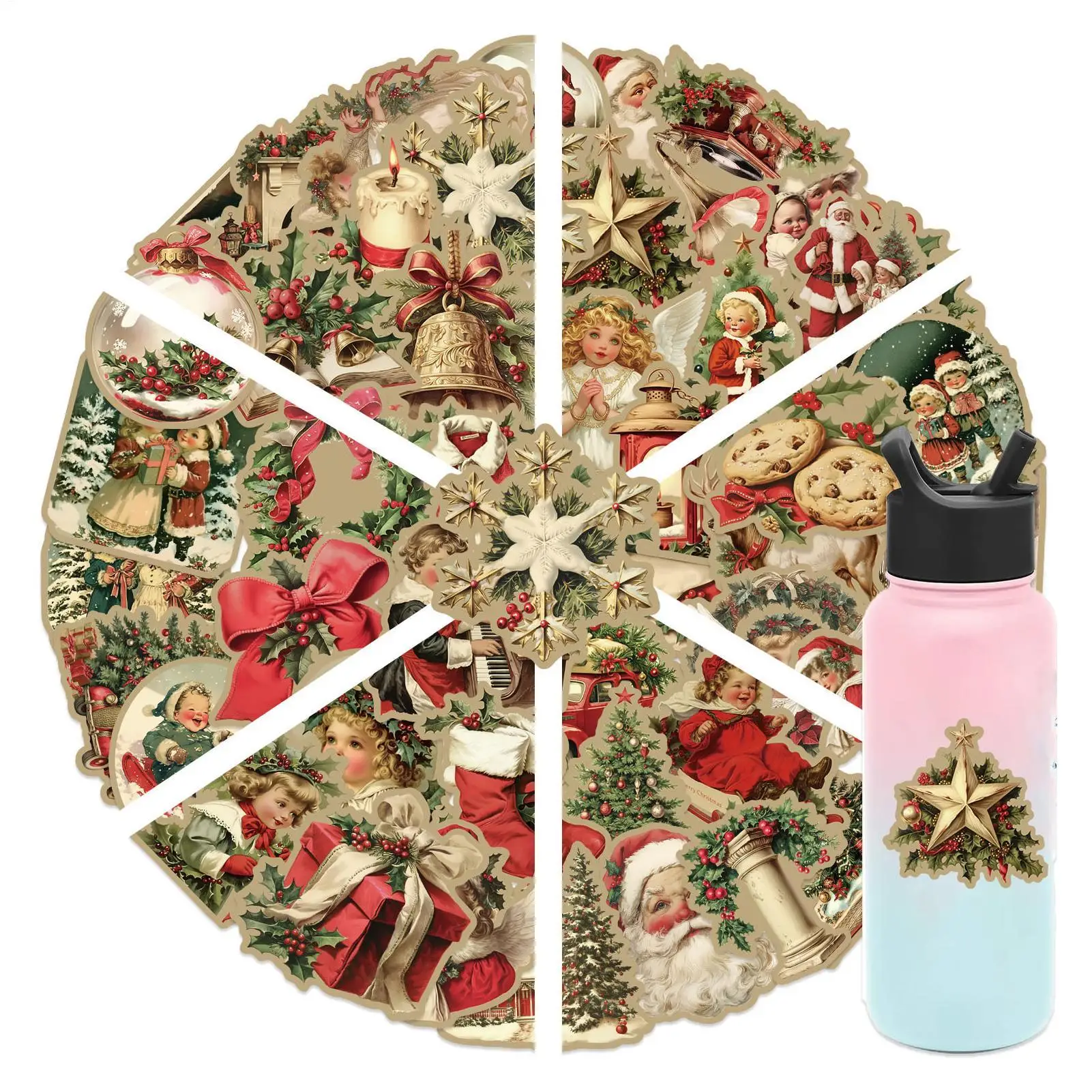 50PCS Retro คริสต์มาสสติกเกอร์การ์ตูนแล็ปท็อปโทรศัพท์สมุดภาพกระเป๋าเดินทางน่ารัก Santa Claus สติกเกอร์เด็กคลาสสิกของเล่น