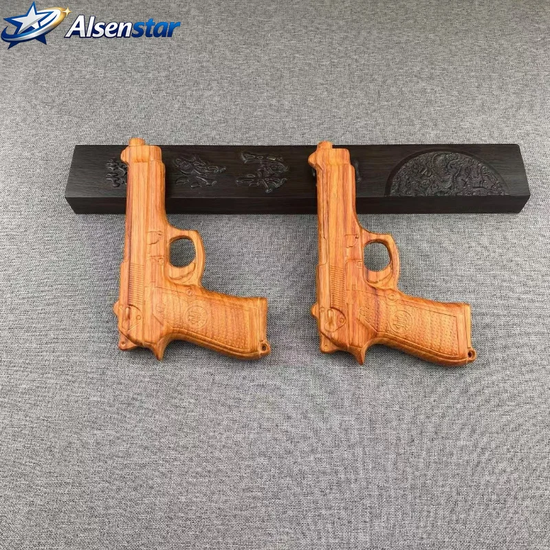 Red Flower Pear Wood Carving Crafts Wooden Pistol Solid Wood Pistol Model Toy Whole Wood Children's Toy