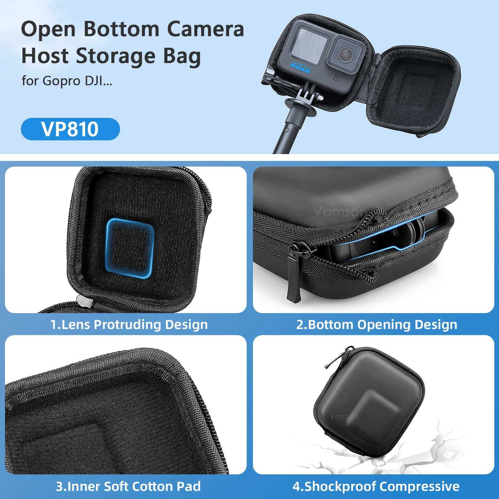 Vamson Mini PU Protective Storage Case for Gopro Hero 11 10 9 8 7 for DJI OSMO Action for Insta 360 X3 One X2 Camera Accessories