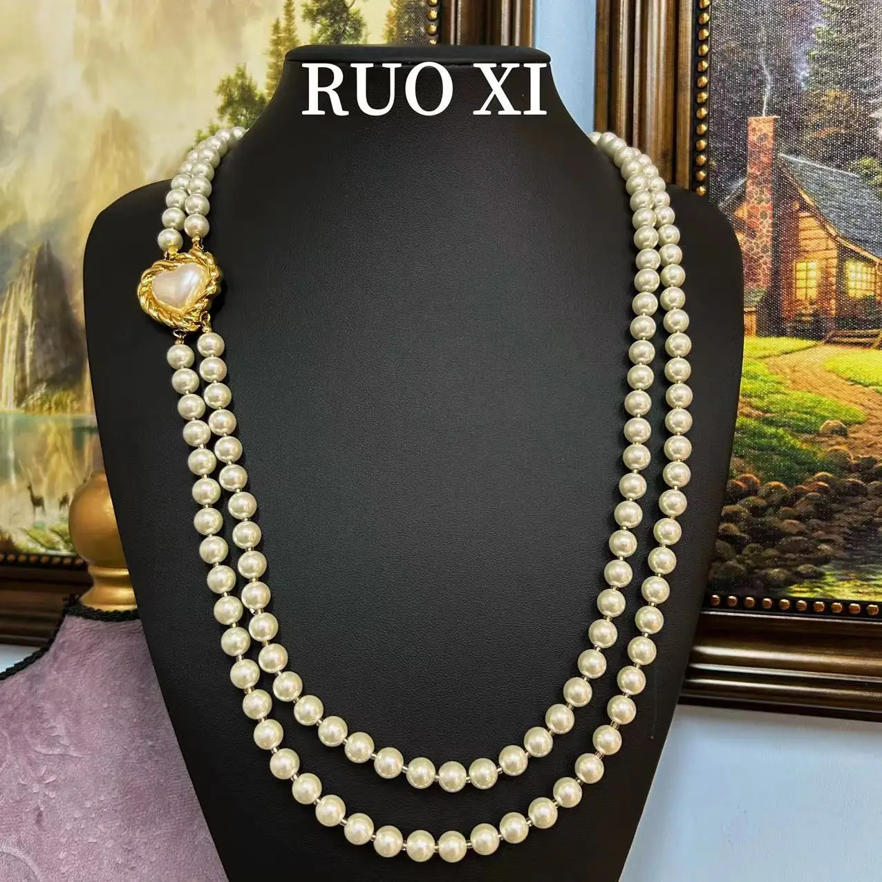 Vintage Medieval Jewelry Set for Women Pearl Long Sweater Chain Love Necklace Wedding Accessories Gift Luxury Party Show Palace