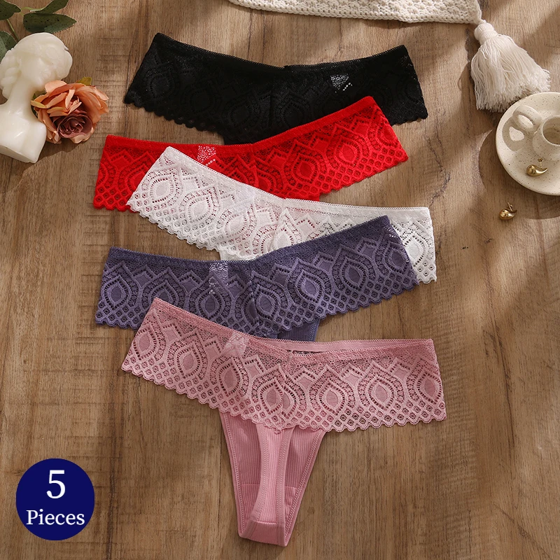 TrowBridge 5PCS/Set Women\'s Panties Lace Thongs Sexy Lingerie Breathable Underwear Female Fashion Hot G-Strings Cozy Underpants