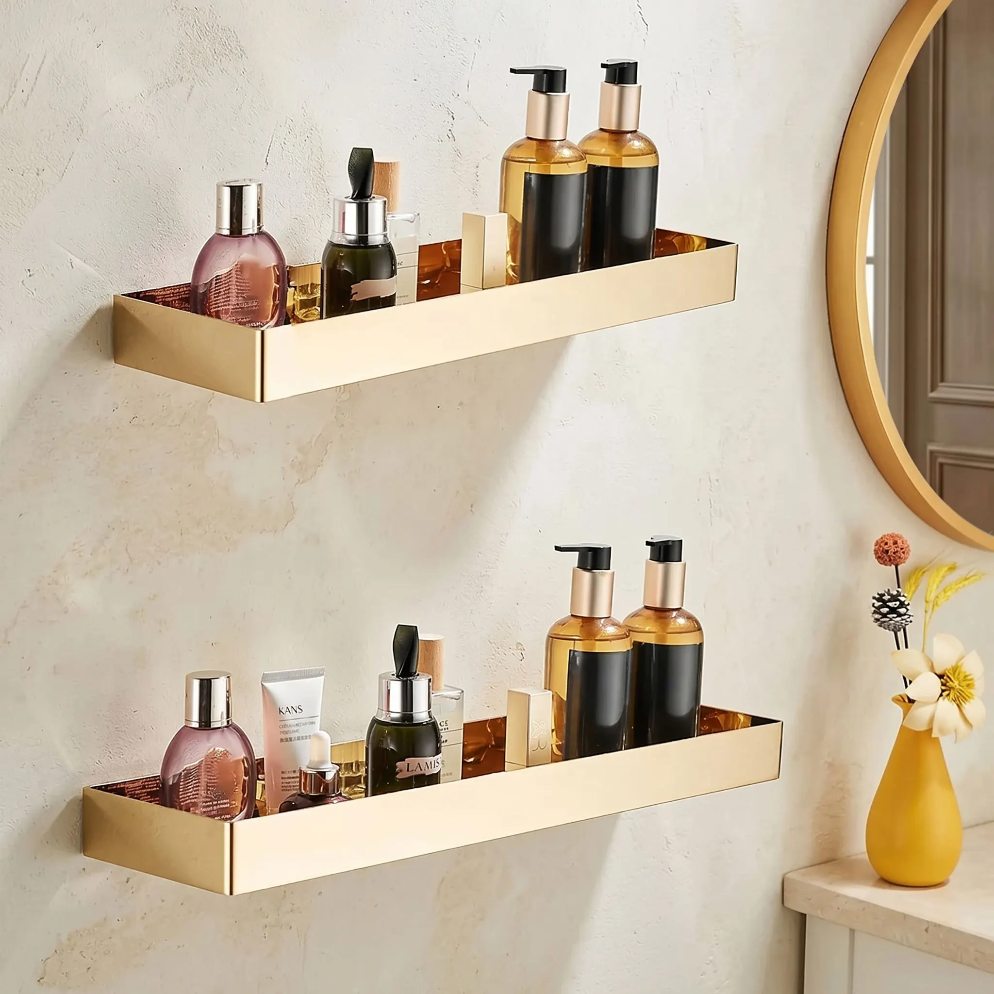 

Gold Bathroom Storage Holder Chrome Bath Shower Shelf SUS304 Black Bathroom Corner shelf Wall Mounted Kitchen Storage holder