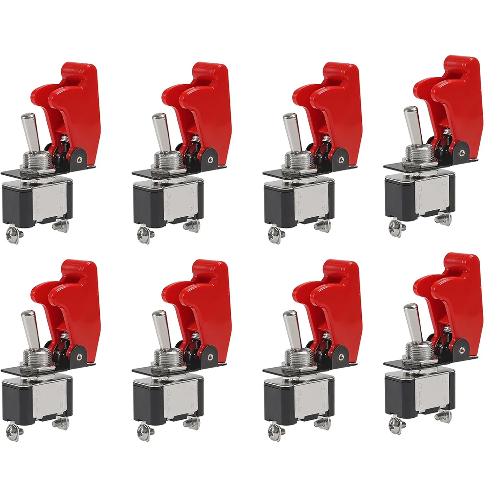 

8 шт. сверхмощный кулисный тумблер 12 В 20 А SPST ВКЛ/ВЫКЛ 2-контактный с красной защитной крышкой для самолета для авто, морской лодки