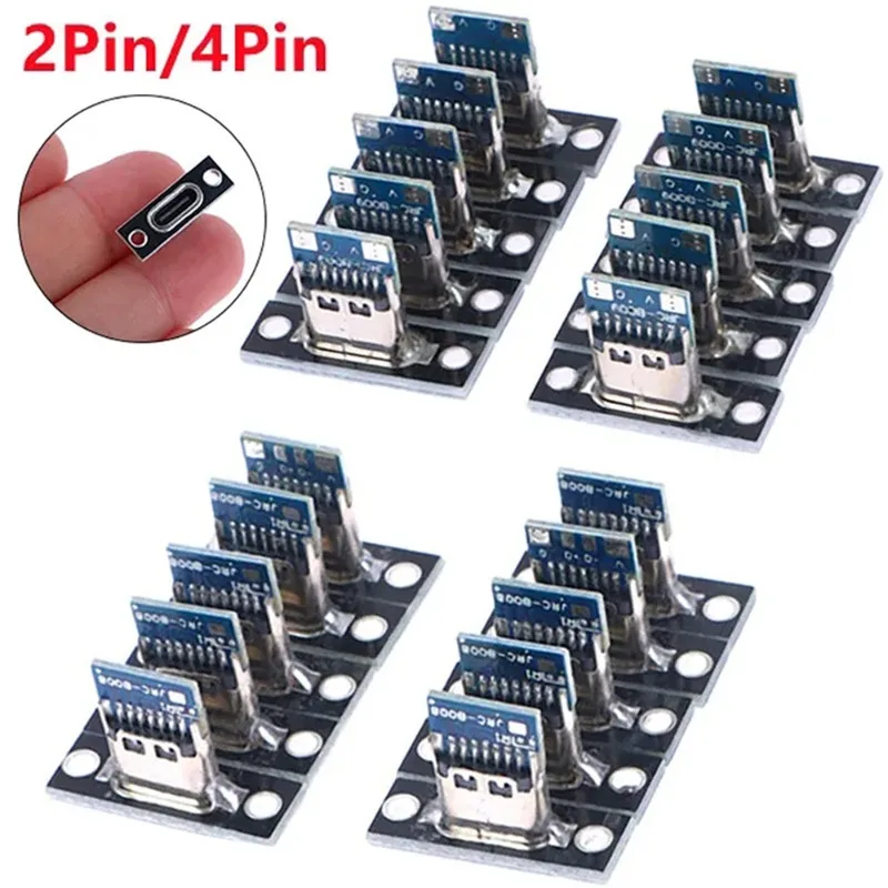 5Pcs USB 3.1 Type C Socket with Screw Fixing Plate Type-C USB Jack 3.1 Type-C 2Pin 4Pin Female Connector Jack Charging Port