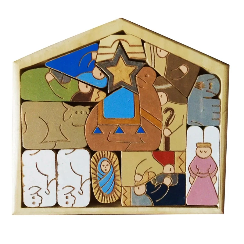 Wooden Jesus Puzzle Statue, Nativity Puzzle With Wood Burned Design, Jesus Puzzles, Nativity Set Jigsaw Puzzle Game