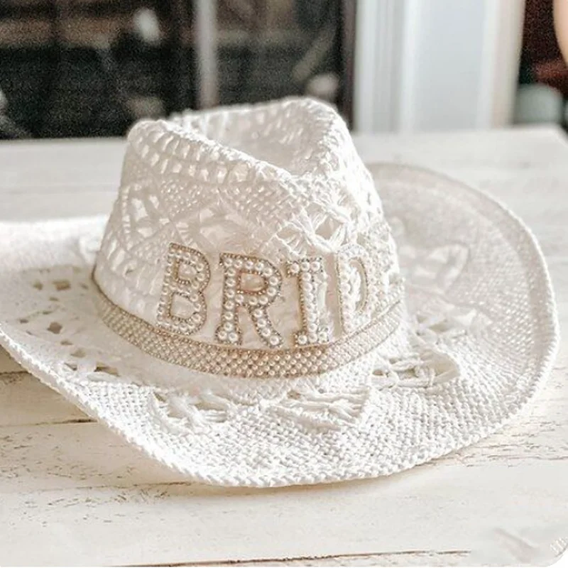 Beach Bride Hat Romantic High-end design cowboy hat four seasons hat summer beach hat elegant pearl straw hat fedora hat