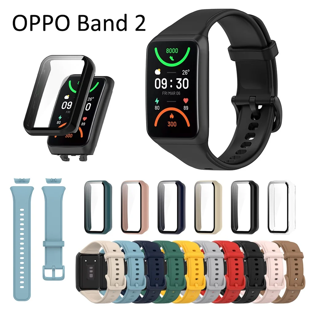 

Для OPPO Band 2 ремешок закаленное стекло Защита экрана чехол PC бампер рамка Корпус крышка силиконовый мягкий смарт-браслет аксессуары