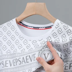 2024 Summer High End Brand New Printed Hot Diamond Round Neck Fashion T-shirt Comfortable and Breathable Thin Top for Men