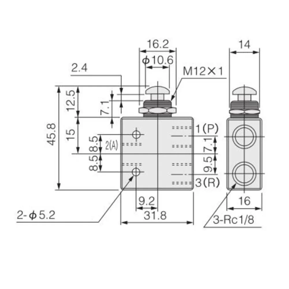 อุปกรณ์วาล์วทางกลคันโยกลูกกลิ้งวาล์วควบคุมทางกลคันโยกลูกกลิ้งวาล์ว TAC2-31V 3ทาง