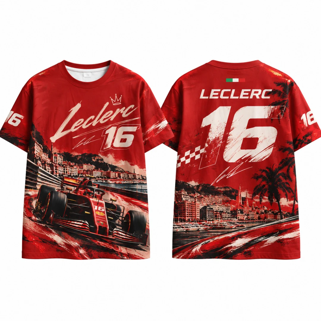 Leclerc #16 Racing T Shirt Unisex Short Sleeve Tee Racing Car Graphic T-shirt Motorsport Fan Casual Sport Tops Cycling Jersey