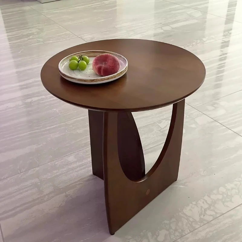 Nordic Round Coffee Table Solid Wood Sofa Side Table Black Walnut Bedside Desk Minimalist Living Room Furniture for Small Spaces