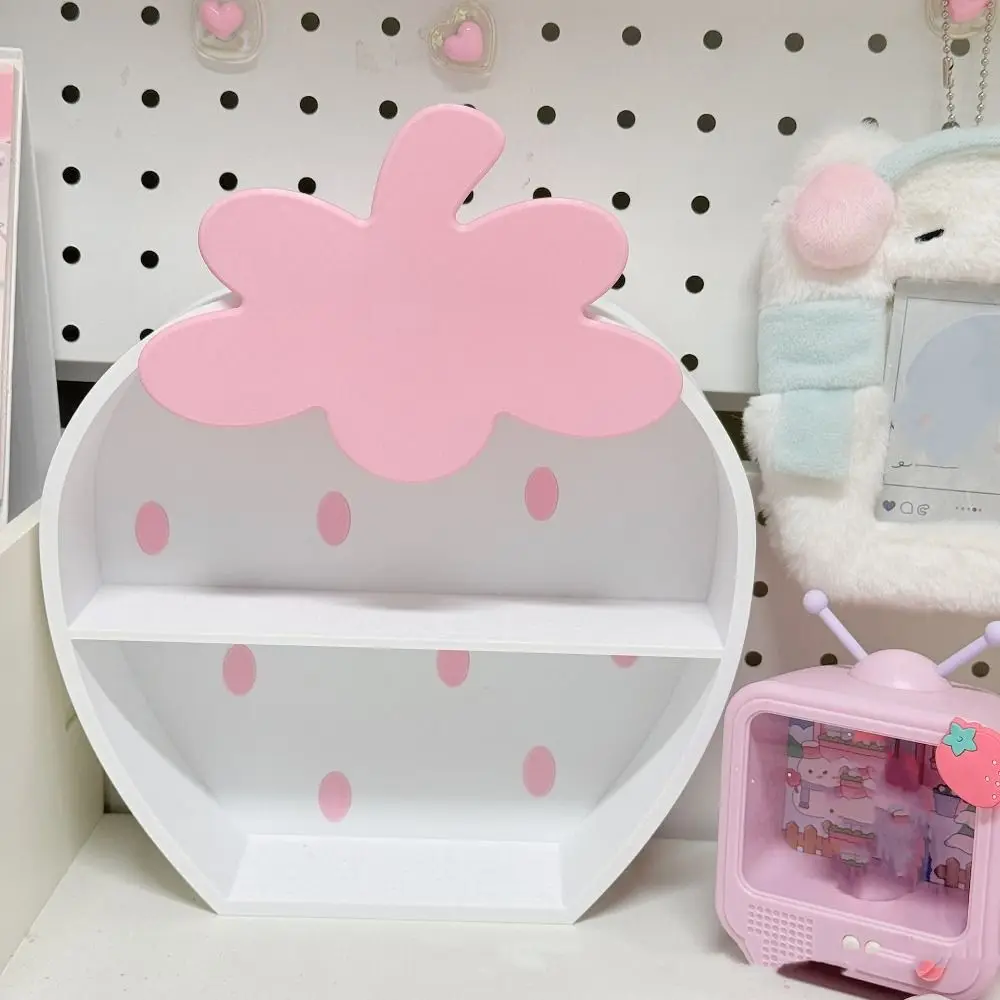 Double-layer Strawberry Storage Cabinet Stationery Pink Desktop Organizer Rack Cute Educational Table Storage Supplies