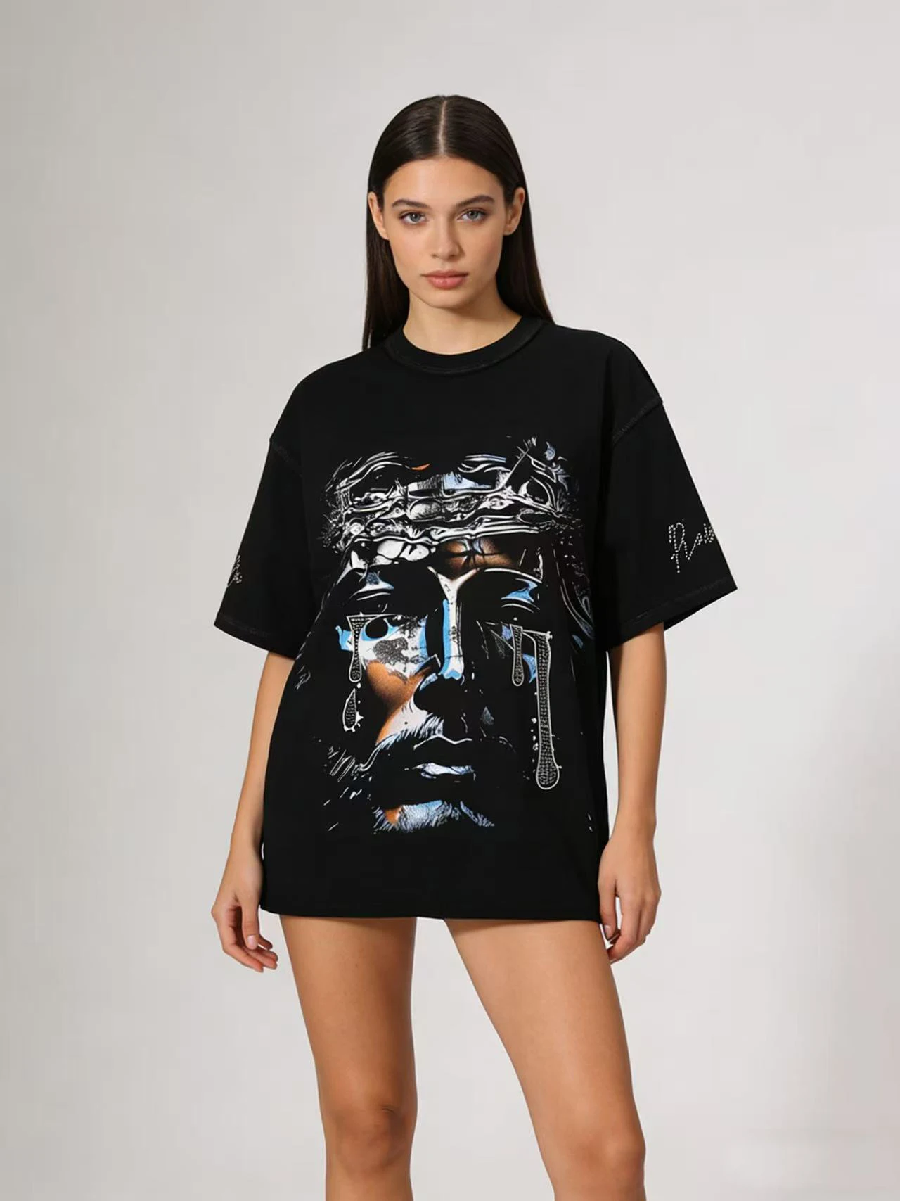 Rare Peace Summer New Half Sleeve American Dark High Street Style Printed Men Women Short T Shirt Diamond Heat Transfer Chara...