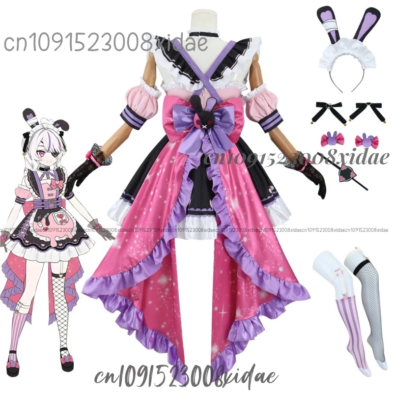 VTuber Maria Marionette Cosplay Costume avec perruque pour femme, robe, bas, sac, bande de sauna, accessoire de fête d'Halloween, mode, nouveauté