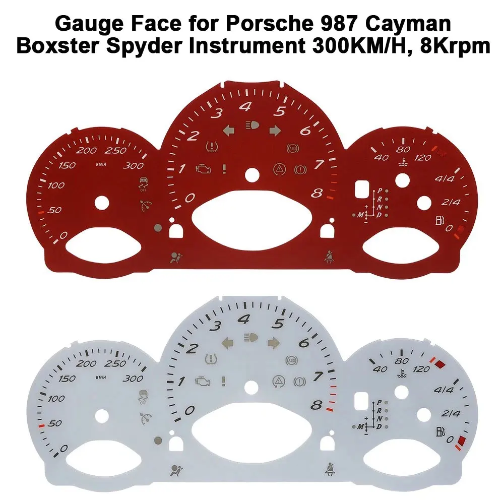 Instrument 8000rpm 300KM/H Gauge Face for Porsche 987 Cayman Boxster Spyder, Red/White