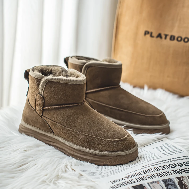 

Men High Top Boots Faux Suede Flat Bottom Comfortable Warm Snow Boots