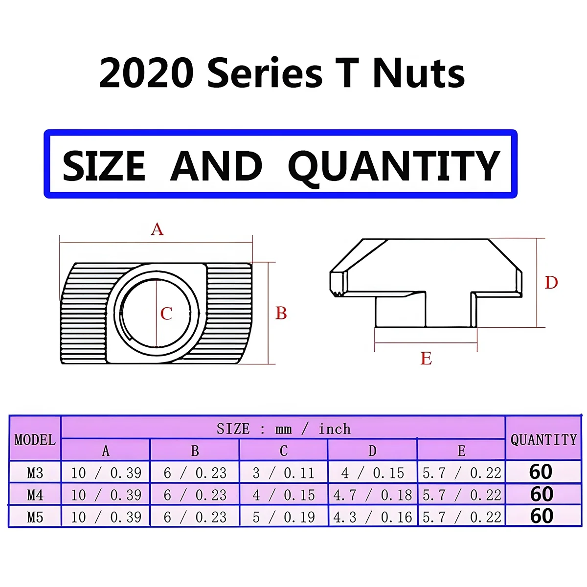 180 шт. Т-образные гайки серии 2020, M3 M4 M5, Т-образная гайка, крепежная гайка с молотковой головкой для алюминиевого профиля