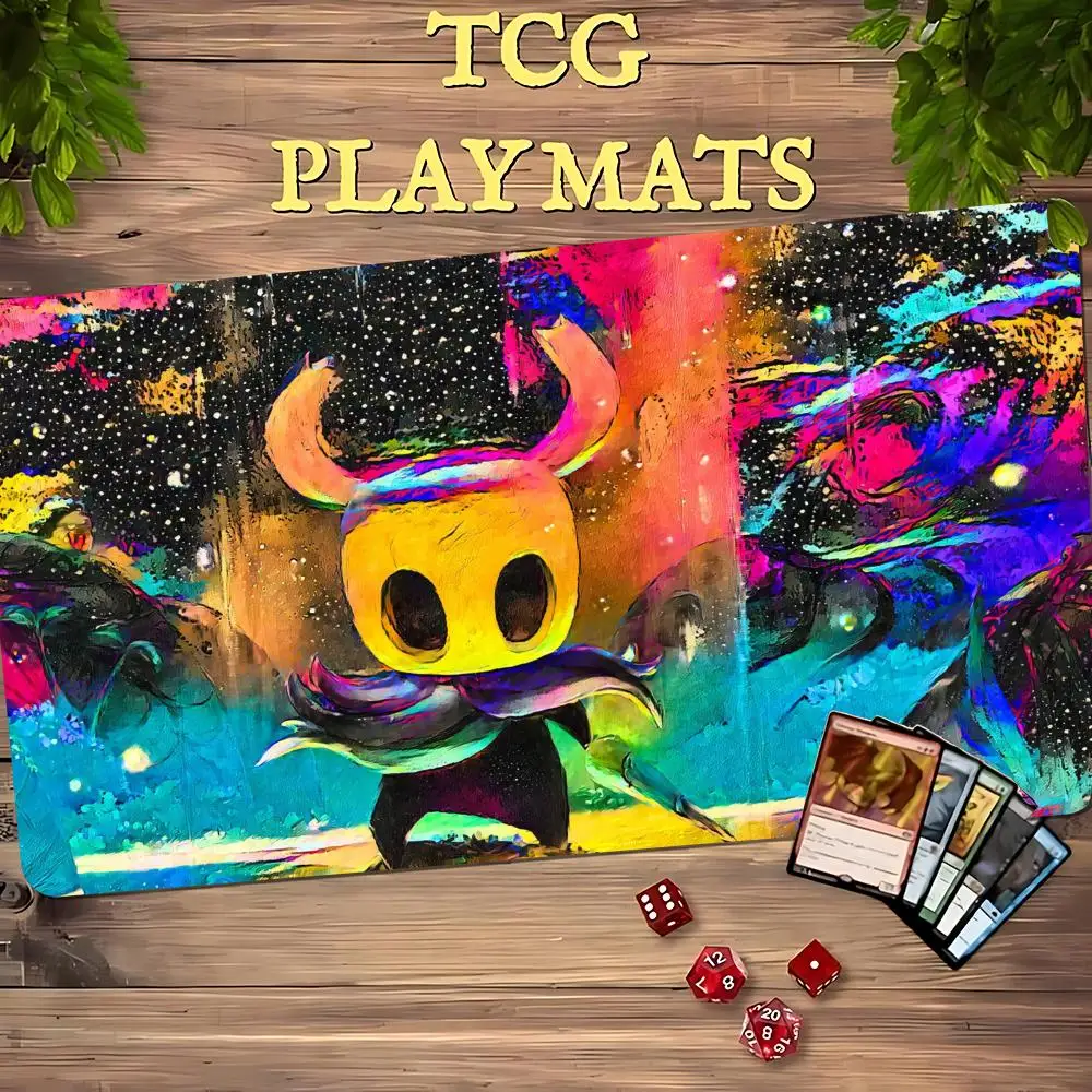 Colorful Hollow Knight TCG Playmat 35X60CM Cosmic Starry Scene Card Battle Mat Non‑Slip Durable Stitched Edge Tabletop Playmat