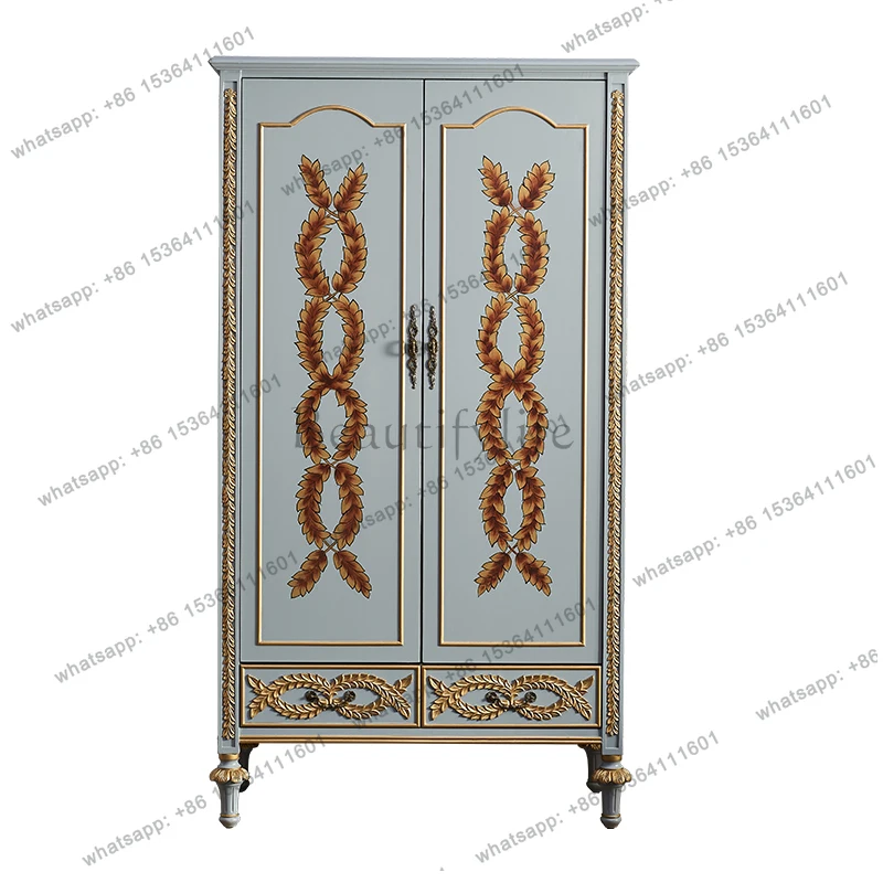 Solid wood wardrobe two-door wardrobe small apartment mobile e****my bedroom large storage clothes pole single cabinet