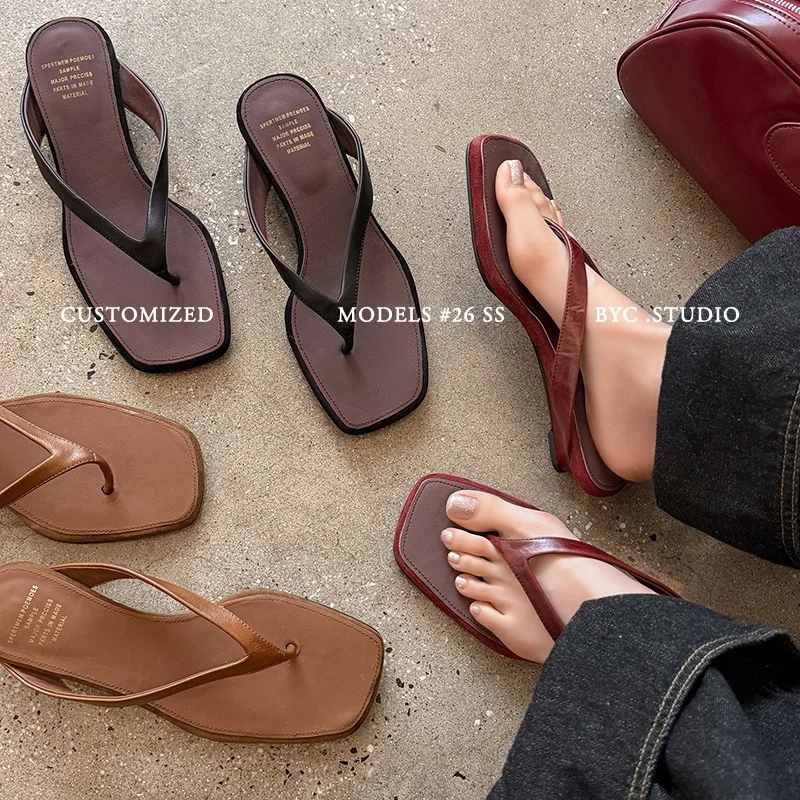 2026summer women sandals natural leather plus size 22-25.5cm cowhide+sheepskin split toe mules women slippers fashion flip-flops
