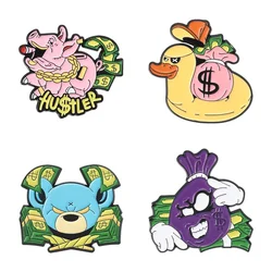 Creative Money US Dollar Animal Brooch Enamel Pins Rich Rat Pig Duck Banknote Brooch Lapel Badge Funny Jewelry Gift For Friends