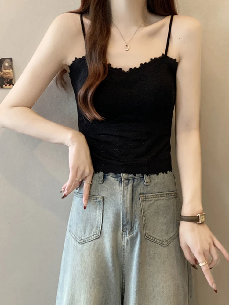 Weiß Spitze Strap Weste Top frauen Inner Wear Tank Top Pad Brtte Sommer Neue Sle Bal Crop Top Fene Ele