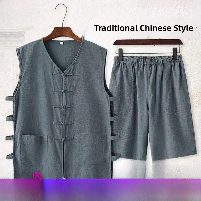 

Летний хлопково-льняной жилет в китайском стиле, тонкая куртка с воротником и подплечниками, майка-топ, ветрозащитный костюм-танк.