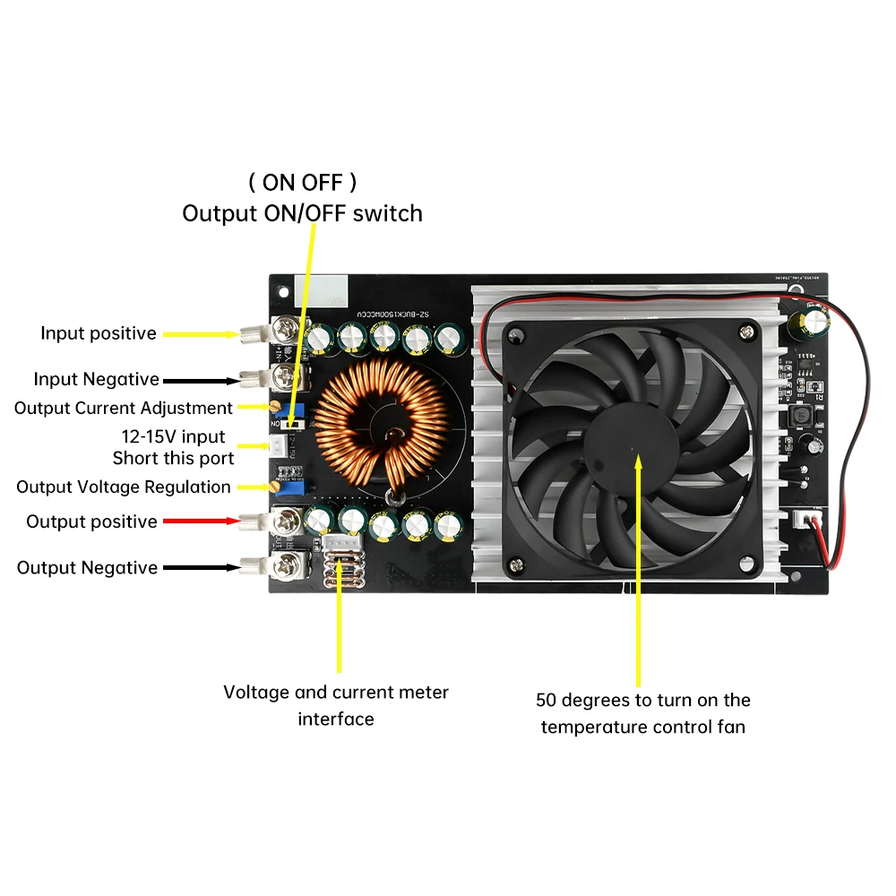 Module abaisseur réglable 1500W 50A DC 15V-90V à DC 2.5V-72V Convertisseur Buck Module d'alimentation de stabilisateur de tension large