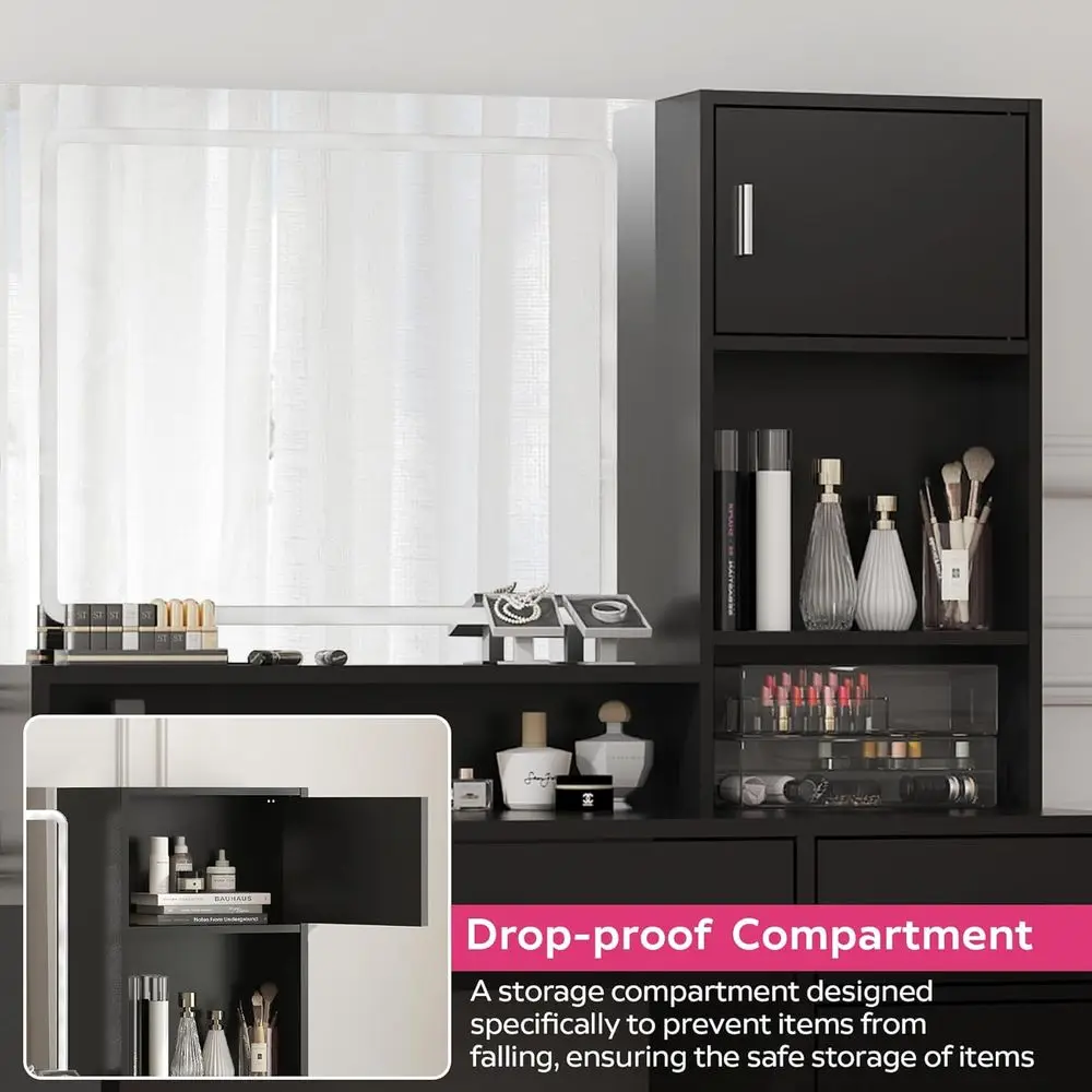 Vanity Desk with LED Light Mirror, Dring Table with Large Der & 3-Tier Storage, Adjustable Brightn3 Lighting es, ern Makeup Desk