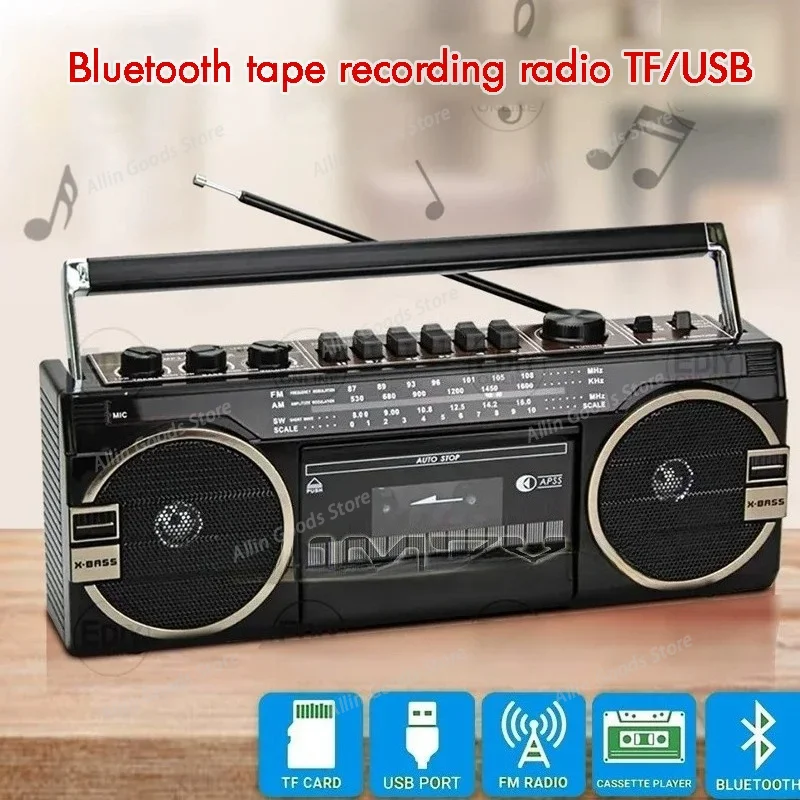 Portable Vintage USB Am Fm USB Tape Radio Dual Recording Boombox Mp3 Audio Cassette Tape Player Recorder Bluetooth Speaker 220V