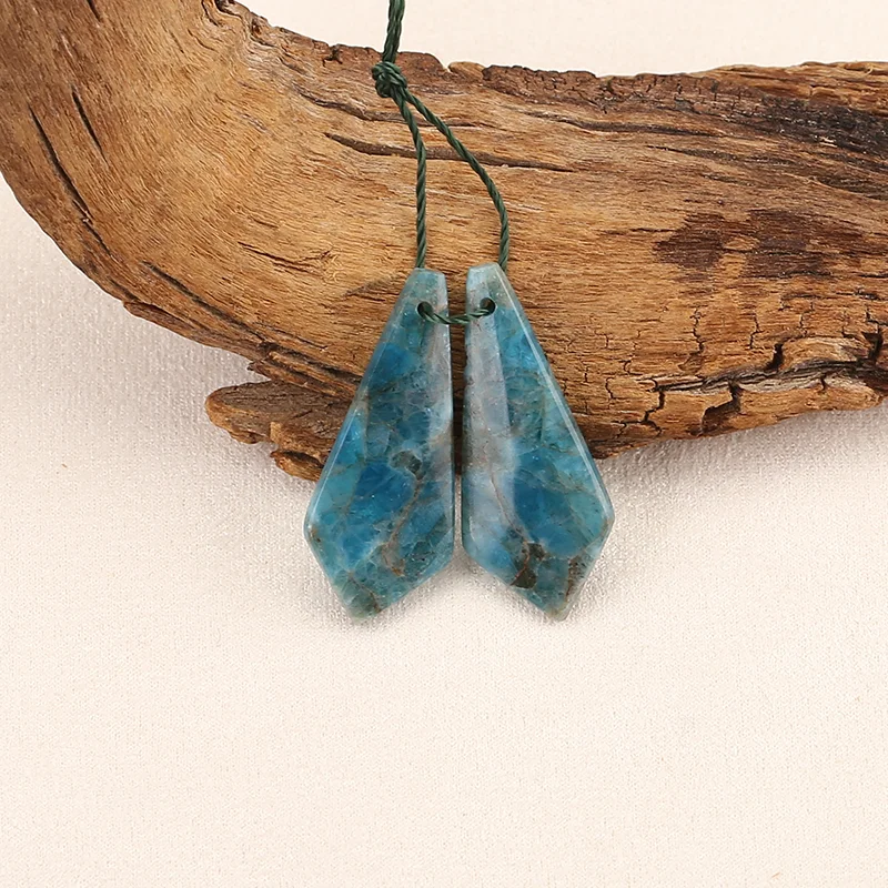 

Natural Blue Apatite Crystal Geometric Earrings Beads for Jewelry Making, Handmade Natural stones beads