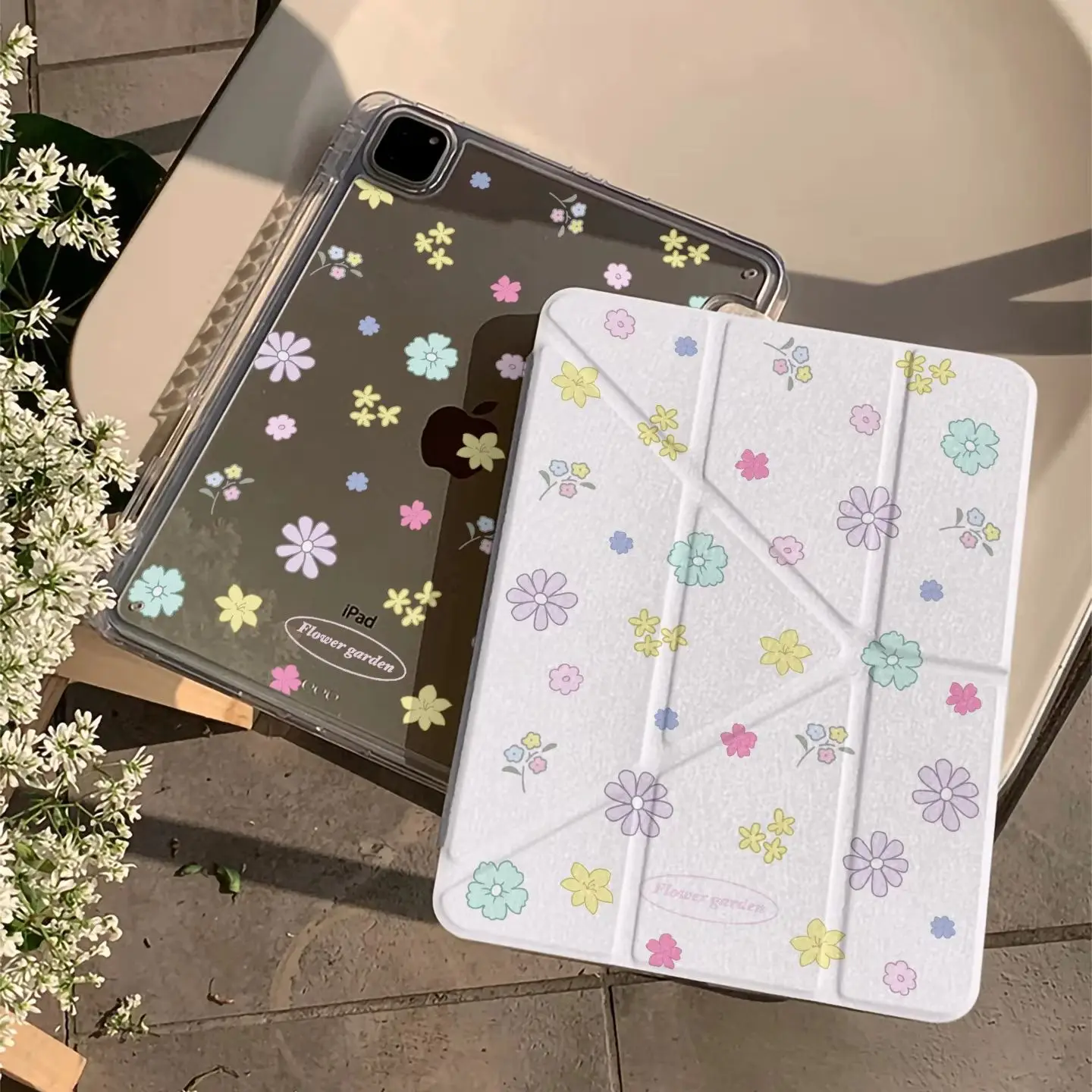 Simple Cute Colorful Flower Y2K Y-Fold Tablet Case For iPad Pro 11 12.9 13 A16 M2 M4 M3 M5 5/6/7/8/9/10/11th Mini Air 3 4 Cover
