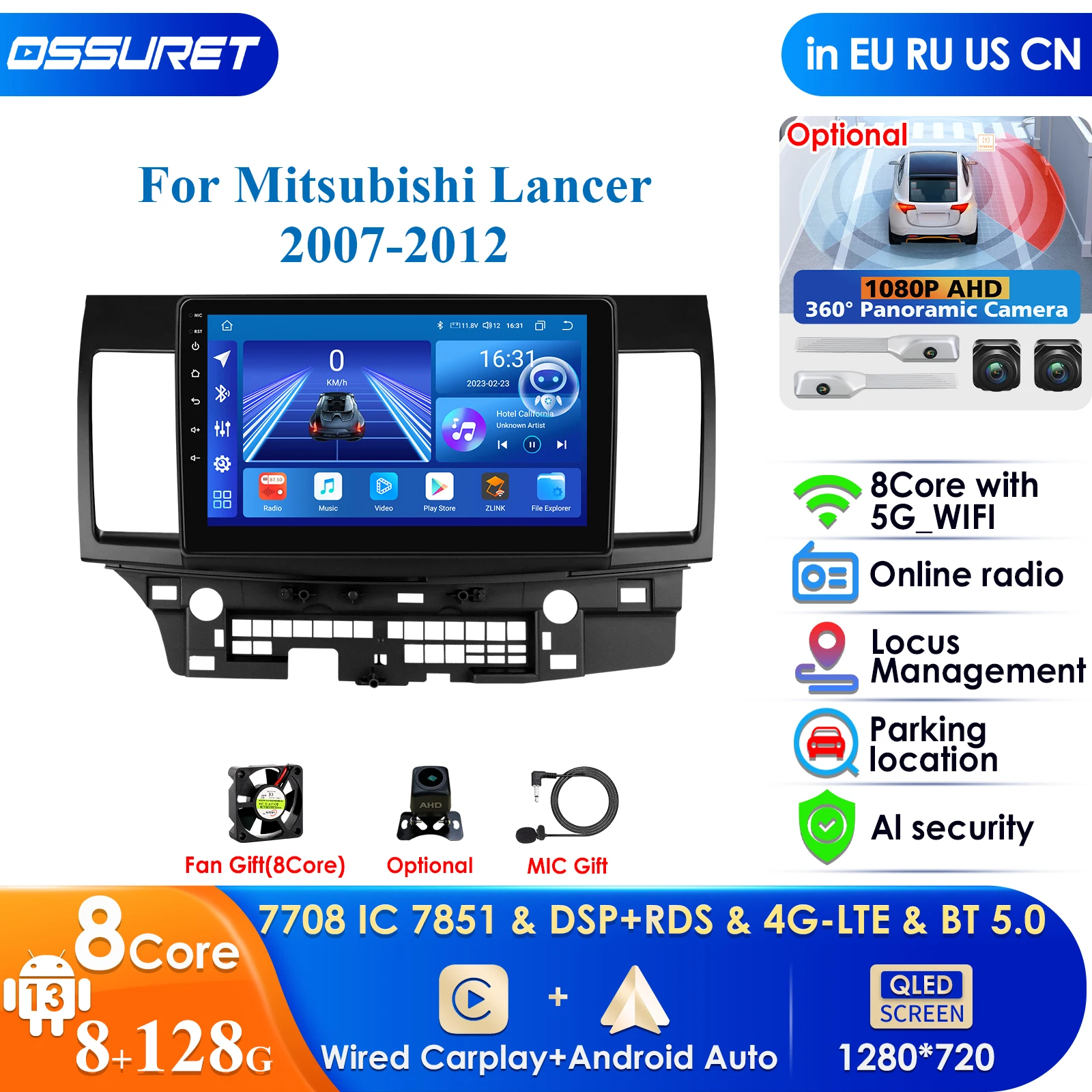 

2Din 360Camera Car Intelligent Systems Android Car Radio for Mitsubishi Lancer 2007-2017 Multimedia Player Autoradio Carplay 4G