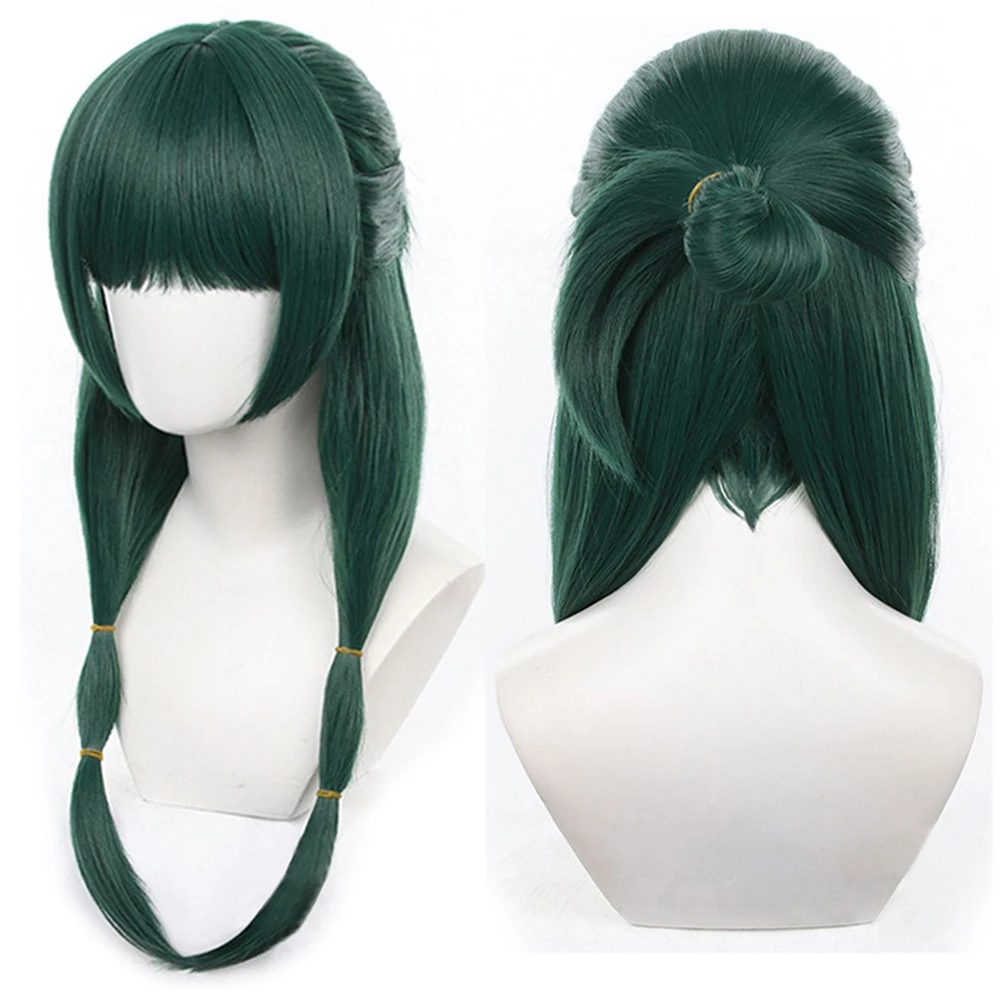 

Synthetic Hair Wig Beautiful Long Straight Cosplay Wig With Bangs Dark Ink Green Color Halloween