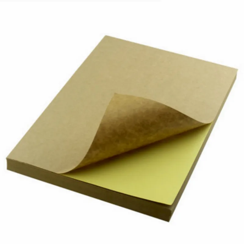 A4 Kraft Sticker Writing Carton Color Inkjet Laser Printing Self-adhesive Adhesive Leather Label Sticker Yellow Paper 100 Pieces