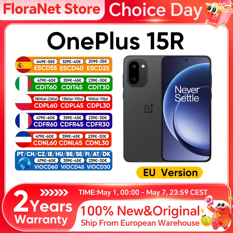 Smartphone OnePlus 15R version globale 5G, Snapdragon 8 Gen 5, 7400 mAh, 80 W SUPERVOOC, écran 6,83 pouces 165 Hz, Sony IMX906 50 MP, NFC