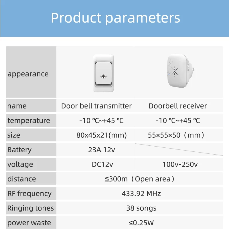 Sonnette de porte extérieure sans fil étanche, sonnette de porte, protection de sécurité, très longue distance, contrôle, tendance, 38 chansons de bienvenue