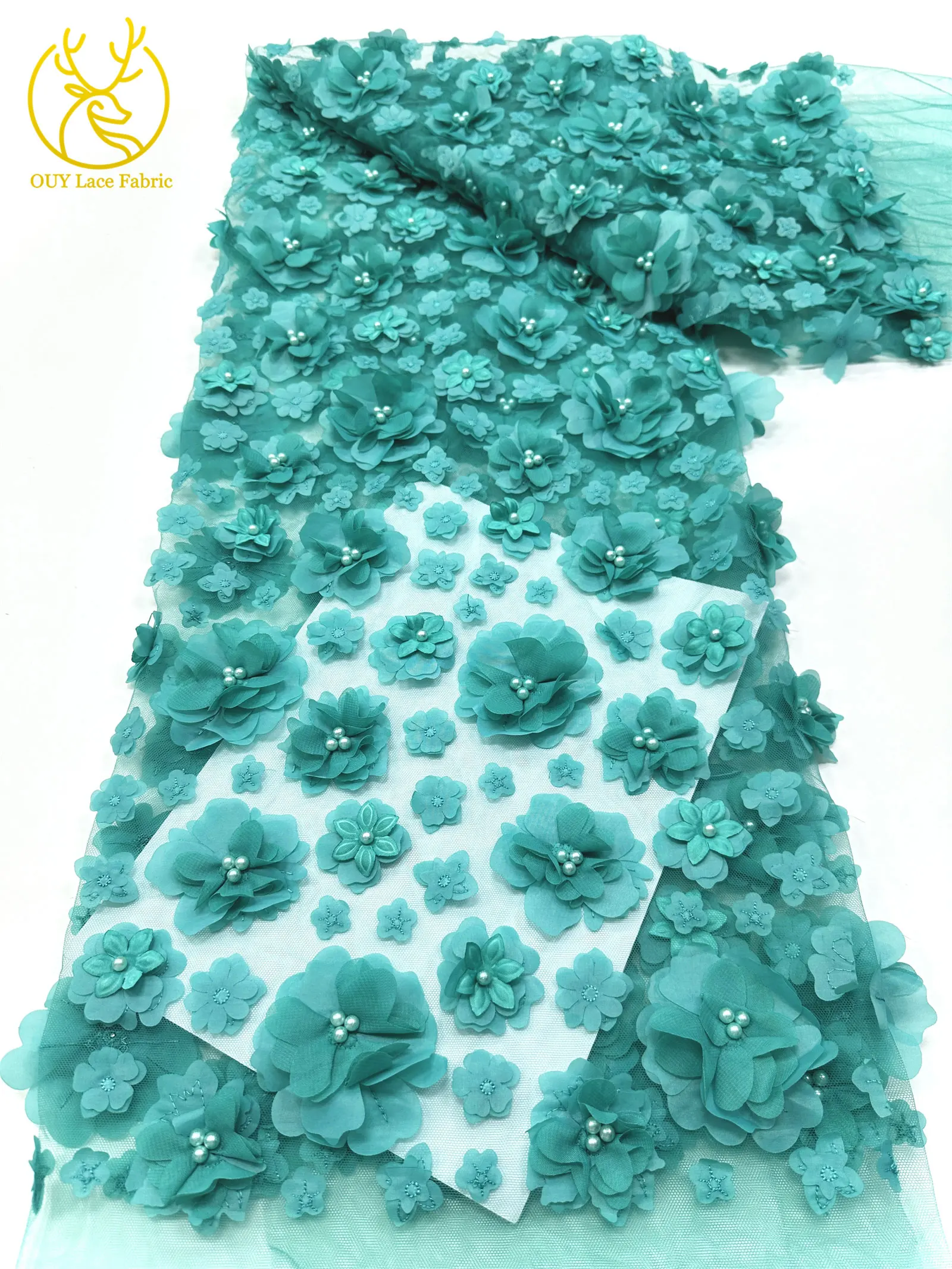 3D Französische Blumenperlen-Spitze 2026 Afrikanische Pailletten-Spitze Nigerianischer Tüll-Netzstoff für Hochzeitskleider 5 Yards – Detail 26