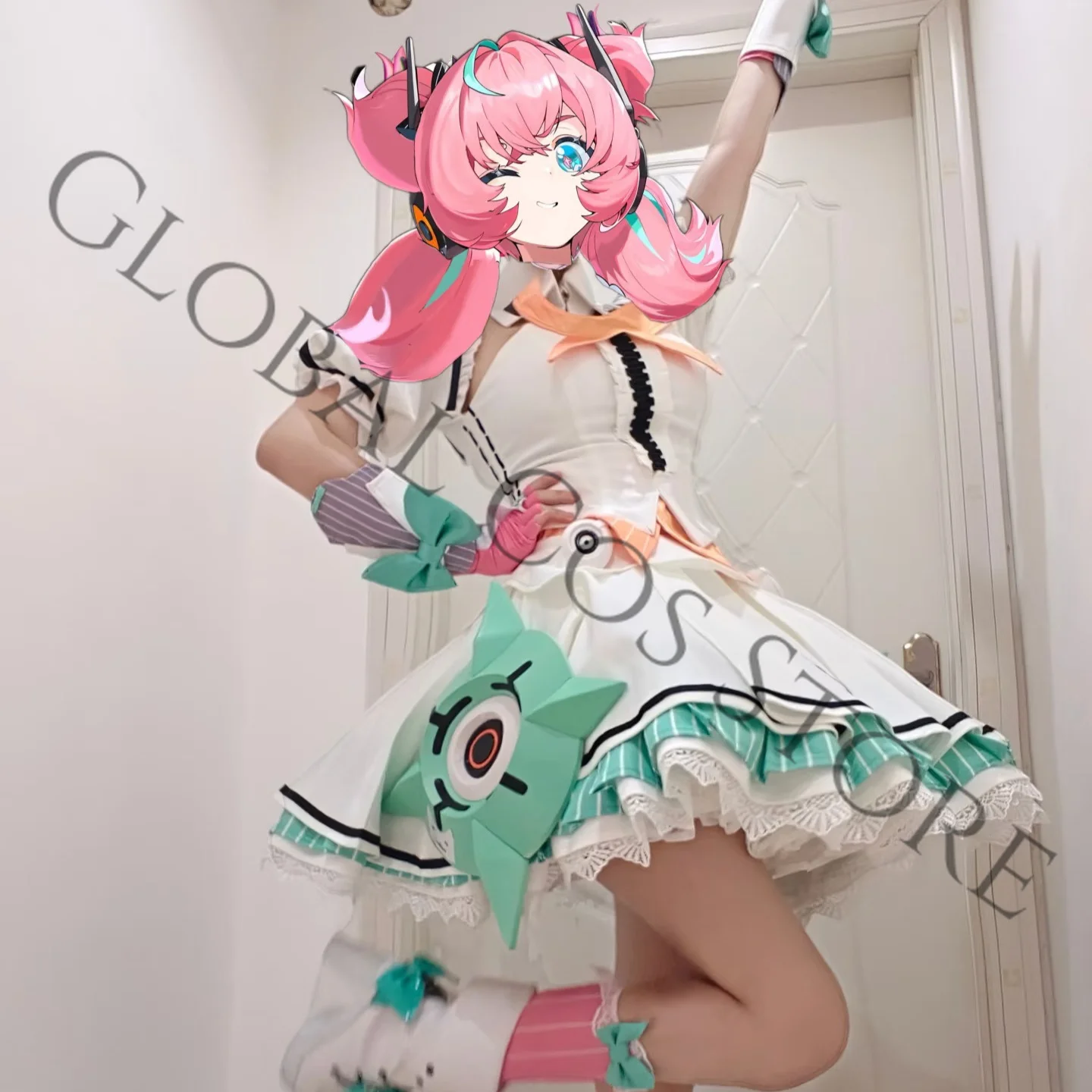 Aria Cosplay Costume Angels of Delusion White Magical Girl Dress Green Layered Skirt Accessories and Wig Game Zenless Zone Zero view 2
