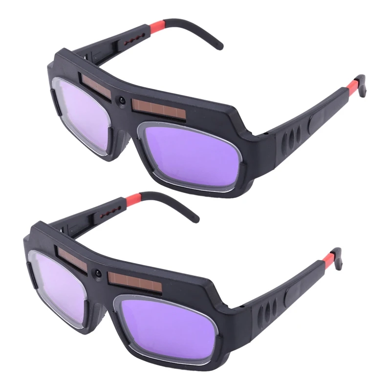 

New 2Pc Solar Powered Auto Darkening Welding Mask Helmet Goggles Welder Glasses Arc Anti-Shock Lens For Eye Protection