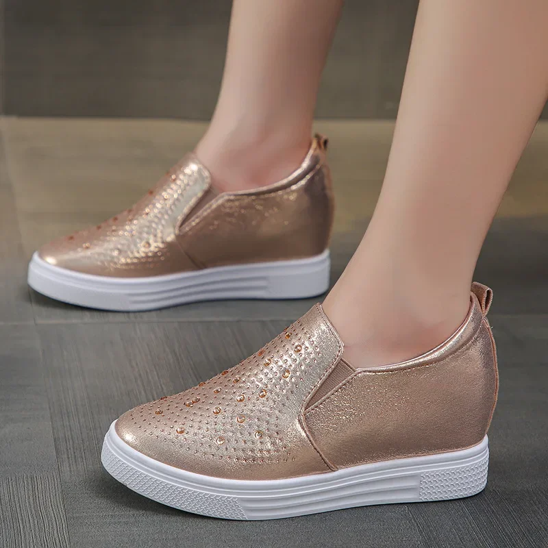 Women's Height Increasing Loafers Luxury Artificial Leather Casual Sneakers For Women 2024 Comfortable Outdoor Platform Shoes