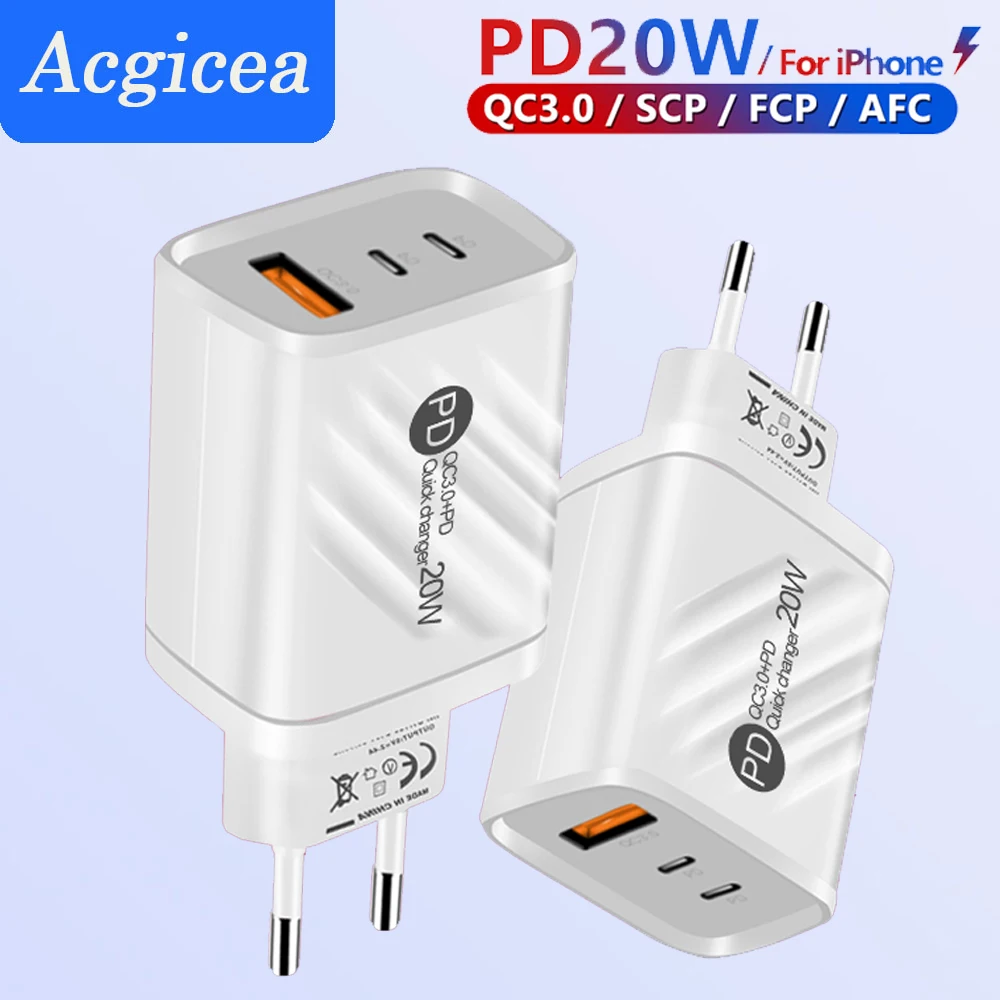 

20 Вт PD Зарядное устройство для телефона Настенное зарядное устройство с несколькими портами Быстрая зарядка типа C Адаптер питания для мобильного телефона для iPhone Xioami Huawei Samsung