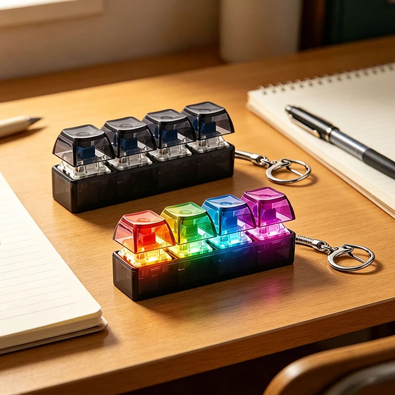Hot 4-Button Fingertip Keyboard Keychain RGB Keyboard Fidget Toy With Lights For Stress Relief Decompression Calming